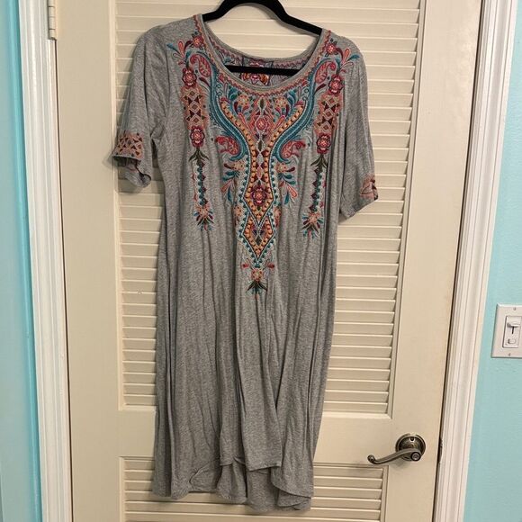 Johnny Was Grey Embroidered Cotton Boho Dress Size Small - Picture 1 of 5